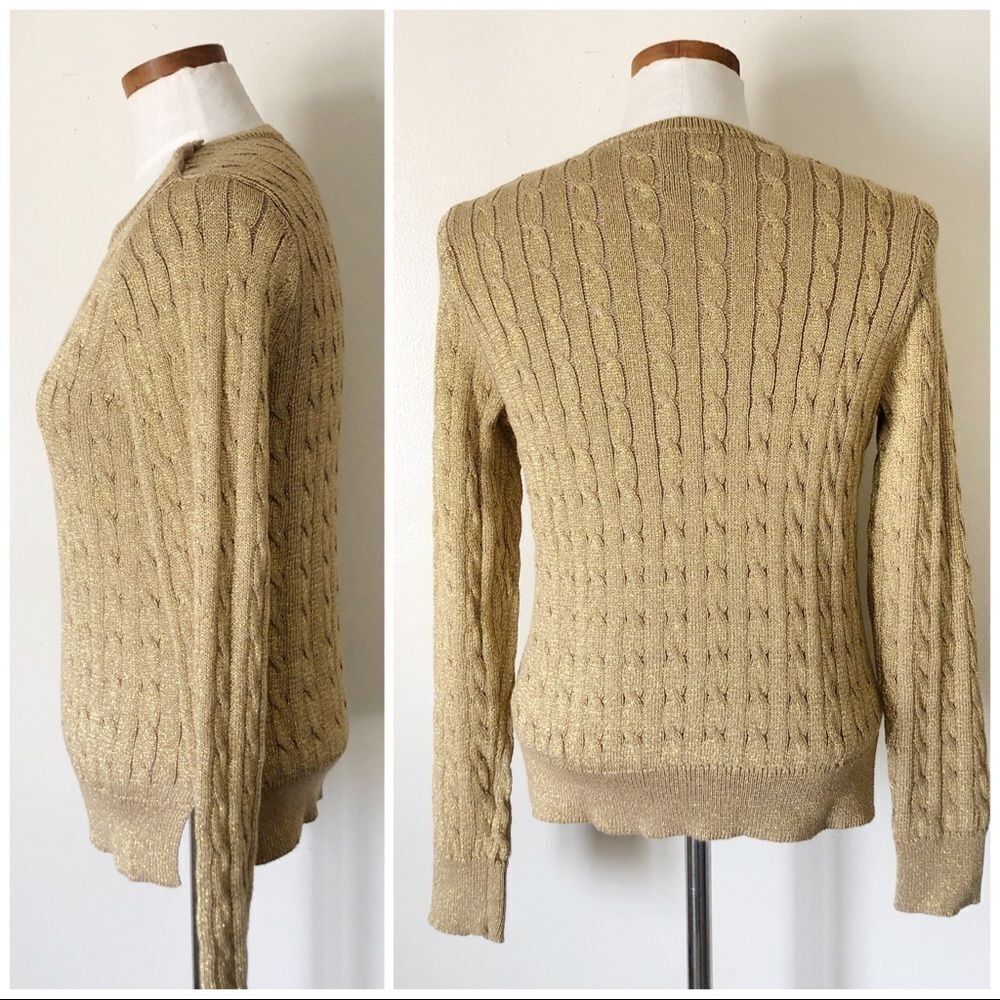 Lauren Ralph Lauren Gold cableknit sweater NWOT - Picture 5 of 5